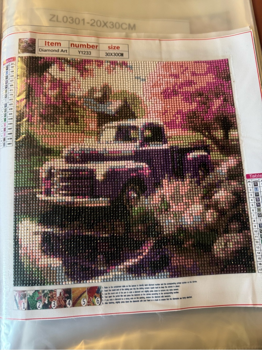 Vintage Truck Diamond Art Kit - Pink & Purple Floral Scene